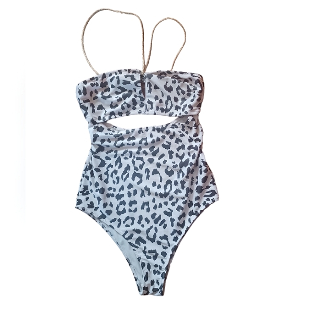 Aerie one piece  open leopard print swimsuit black/white Size SP long